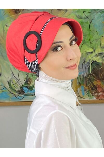 BUTİKAMBAR Nazli Model Mare Pălărie Hijab cu cataramă, cu picior de gală, alb...