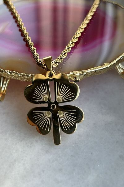 axexuar LUCK NECKLACE 4 LEAVES YONCA GOLD YELLOW COLOR STEEL STAINLESS UNTARNED WOMEN'S MEN'S NECKLACE