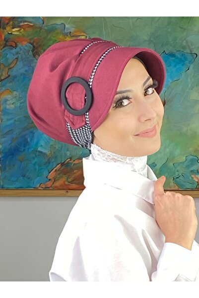 BUTİKAMBAR Nazlı model velika crno-bela kapa od kazaka sa kopčom i hidžabom