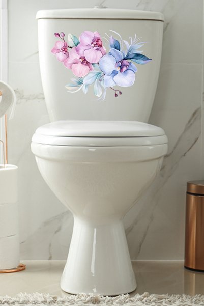 Echo Home Lilac Colored Flowers Toilet Seat Sticker Cover And Bathroom Sticker