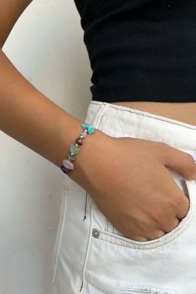 axexuar 7 CHAKRA BALANCE LUCK BRACELET NATURAL TIGERLIGHT AMETHYST TURQUOISE QUARTZ AVENTURINE AGATE LAPIS SLIP