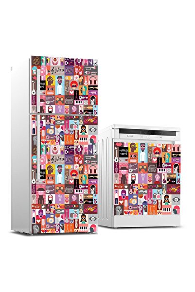 StickerArt Buzdolabı ve Bulaşık Makinası Beyaz Eşya Sticker Kaplama Pop Art M...