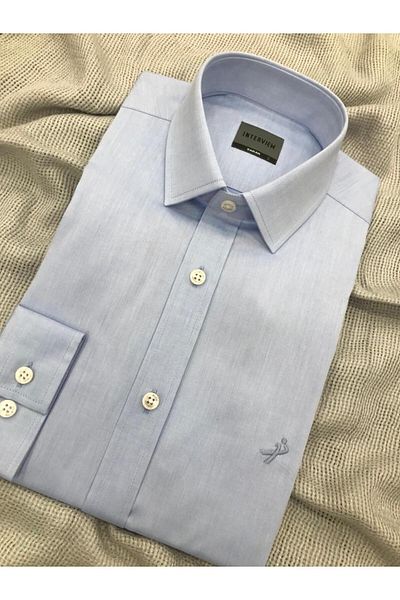 Sarar Cămașă ALBASTRĂ INTERVIEW ȚESătură SATIN SLIM FIT