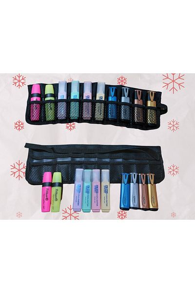 SEYFİKİRTASİYE 10-Piece Highlighter Marker Set 4 SIMPLE 4 PASTEL 2 Vibrant Colors ROLLER PEN HOLDER WITH GIFT ***
