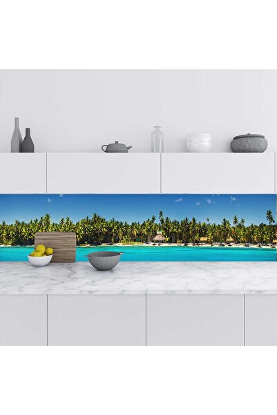 StickerArt Mutfak Tezgah Arası Folyo Fayans Kaplama Folyosu Palmiye Ada