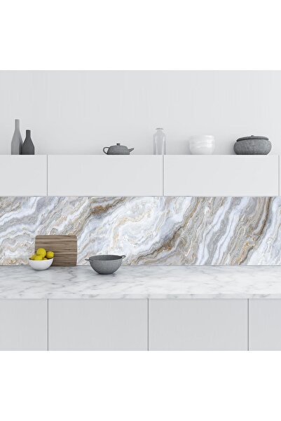 StickerArt Mutfak Tezgah Arası Folyo Fayans Kaplama Folyosu Grey And Gold