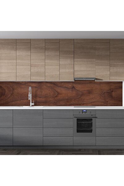 StickerArt Mutfak Tezgah Arası Folyo Fayans Kaplama Folyosu Koyu Ceviz Doku