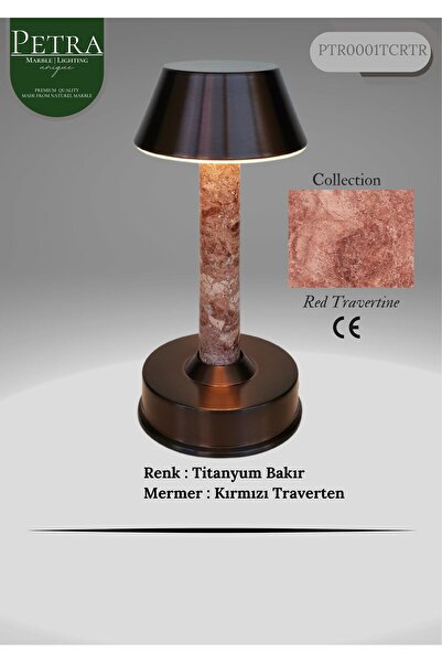 Petra Marble Kırmızı Traverten Collection Lüks Ambiyans Doğal Mermer Masa Lambası