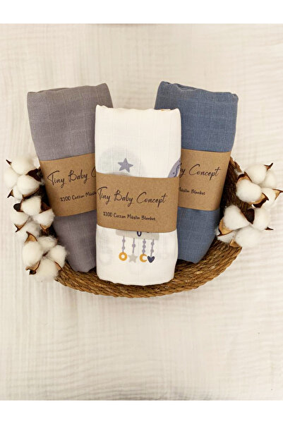 Tinybabyconcept Soft Organic 100% Cotton Multi-Purpose Muslin Baby Blanket Set of 3 90x100 cm Muslin Cloth Blanket