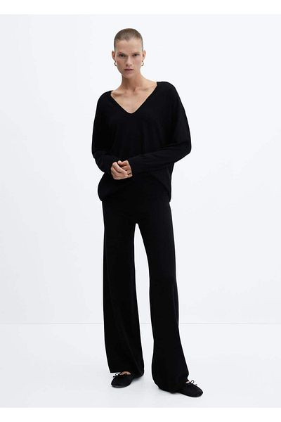 MANGO Woman Pulover subțire din tricot cu decolteu în V