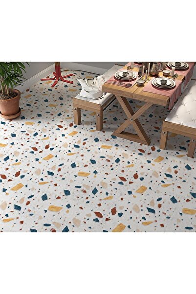 StickerArt Yer Kaplama Zemin Kaplama Folyosu 65x130 cm Terrazzo Renkli Mermer