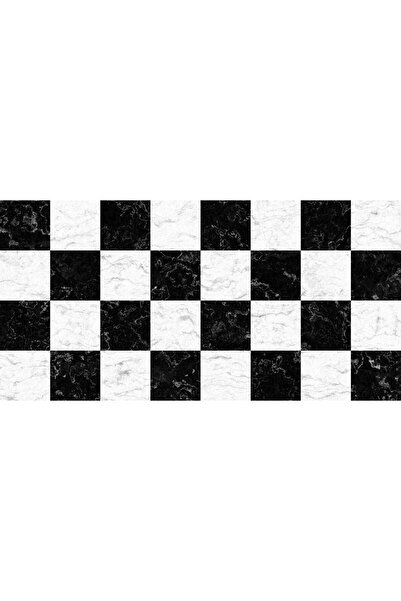 StickerArt Yer Kaplama Zemin Kaplama Folyosu 65x130 cm Siyah Beyaz Kare Mermer
