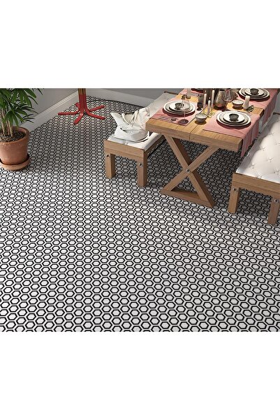 StickerArt Yer Kaplama Zemin Kaplama Folyosu 65x130 cm Siyah Altıgen