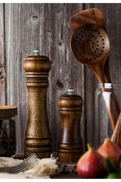 Bosile طقم بني مكون من قطعتين - مطحنة ملح خشبية مقاس 14 سم و21 سم