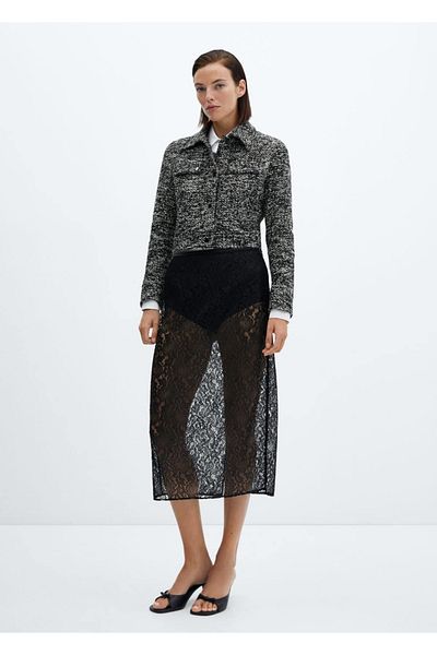 MANGO Woman Tweed Jacket with Shirt Collar