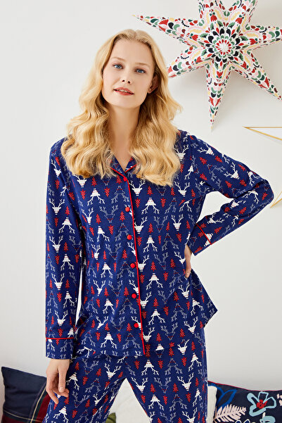 ENNA MODA Yeni Sezon 100% Pamuk Kumaş Premium Pijama Takımı, Christmas Pyjama Set