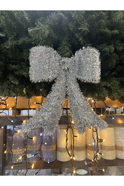Ayd Home Yılbaşı Kapı Süsü Gümüş Fiyonk Noel Yeniyıl Simli Kurdela Hediyelik Yılbaşı Süsü Dekor Sunum 41 Cm