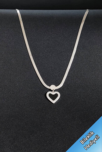 TREND COLLECTİON Kadın Paslanmaz Çelik Gümüş İtalyan Zincir Zirkon Taşlı Kalp...