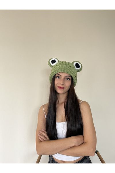 AidaAstrid Bear Hat Beanie Plain Black Bear Eared Beanie Mask Winter Cap with Animal Figures Hand Knitted