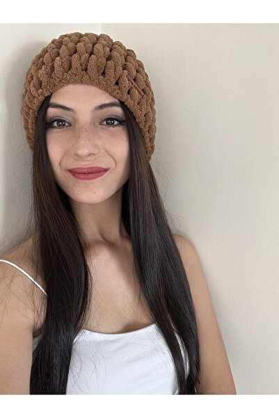 AidaAstrid Puffy Beanie Winter Hand Knitted Hat Twist Model Flat Hat