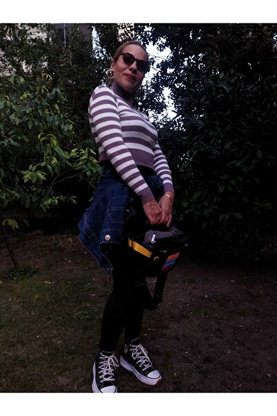 Azra Moda Style Pulover cu dungi maro deschis pentru femei