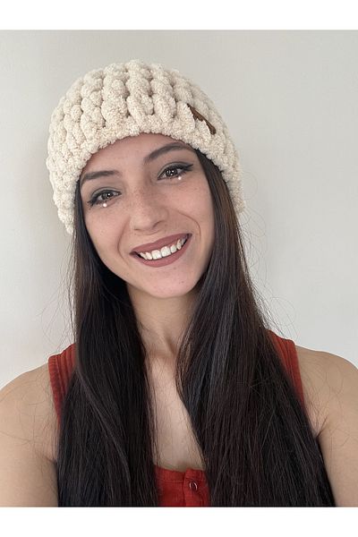AidaAstrid Puffy Beanie Winter Hand Knitted Hat Twist Model Flat Hat