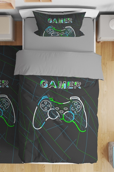 EVPANYA Gamer Oyuncu 5 Desenli Tek Kişilik Bebek Çocuk Nevresim Seti