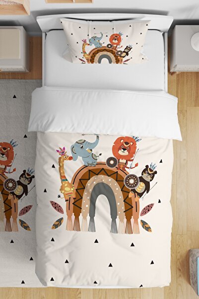 EVPANYA Kızılderili Safari ve Gökkuşağı Desenli Tek Kişilik Bebek Çocuk Nevre...