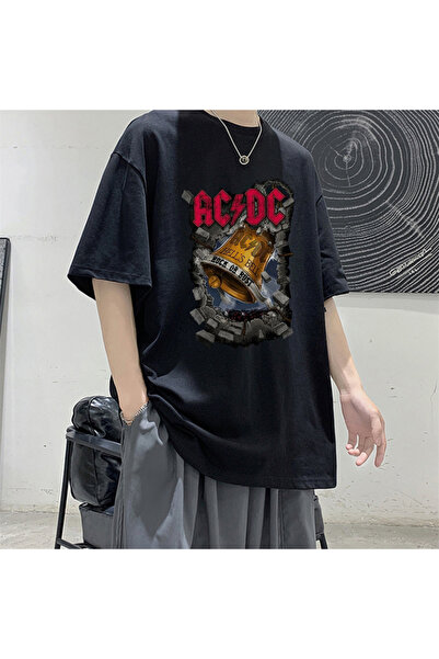 Toum تي شيرت MODESSY Rock Series AC/DC مطبوع باللون الأسود للجنسين