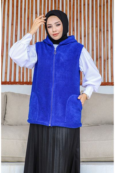 Kardelen Butik Ümraniye Hooded Fleece Sports Welsoft Saks Blue Vest