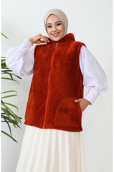Kardelen Butik Ümraniye Hooded Sports Welsoft Fleece Vest Brown