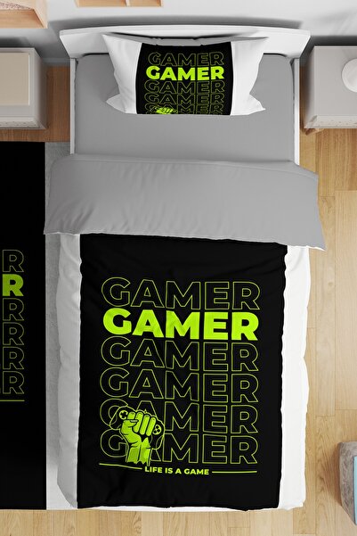 EVPANYA Gamer Oyuncu 10 Desenli Tek Kişilik Bebek Çocuk Nevresim Seti