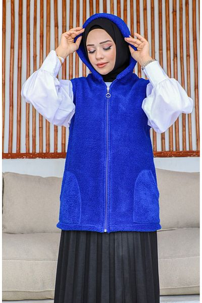 Kardelen Butik Ümraniye Hooded Fleece Sports Welsoft Saks Blue Vest