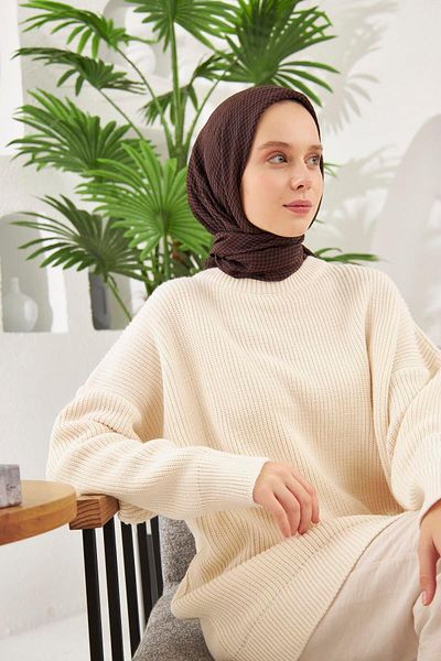 Şalland Houndstooth Pattern Jacquard Scarf Bitter Brown