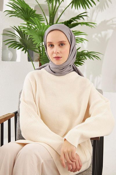 Şalland Houndstooth Pattern Jacquard Scarf Gray