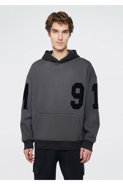 Mavi M91 Baskılı Gri Kapüşonlu Sweatshirt 0611183-70088