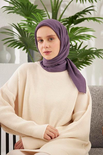 Şalland Houndstooth Pattern Jacquard Scarf Lavender