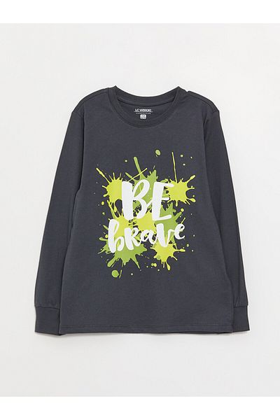 LC Waikiki Σετ πιτζάμες LCW Kids Crew με στάμπα μακρυμάνικο για αγόρια 2 τεμ.