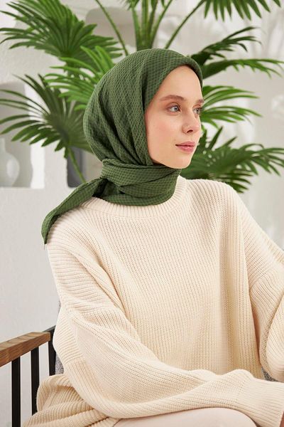Şalland Houndstooth Pattern Jacquard Scarf Grass Green