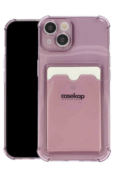 CaseKap iPhone 11 Mor Renk Kartlıklı Şeffaf Kılıf