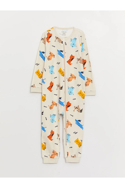 LC Waikiki LCW baby Bisiklet Yaka Baskılı Erkek Bebek Tulum 2'li