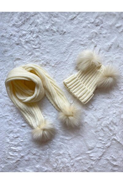 Ayzem Set beretă eșarfă cu pompon dublu