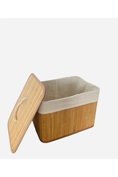 Senin Dükkanın 35*25*25 cm Πτυσσόμενο καλάθι οργάνωσης μπαμπού - Πολλαπλών χρήσεων με καπάκι (Ykt)