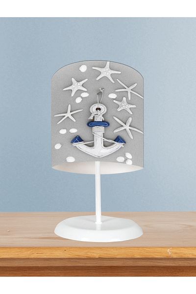 BAMBAŞKA MODA Home Baby and Children's Room Anchor Patterned Gray Lampshade