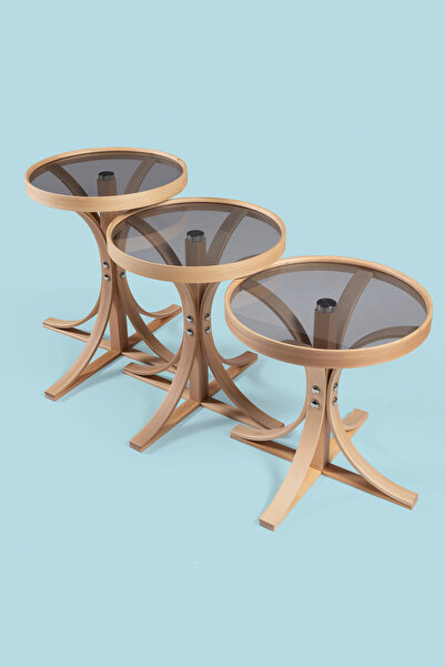 Eymense Palm Meşe Füme Camlı Zigon Sehpa