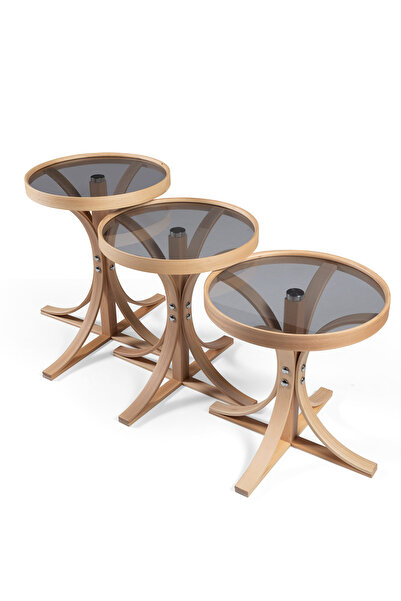 Eymense Palm Meşe Füme Camlı Zigon Sehpa