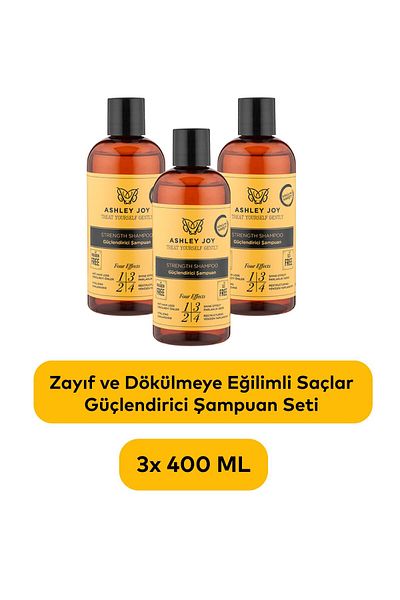 ASHLEY JOY Sulfate-Free Strengthening Shampoo with Keratin and Caffeine - 400 ml x3 Set
