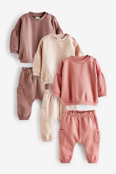 Next Baby 100% Cotton Pink Sweatshirt Jogger Set of 3