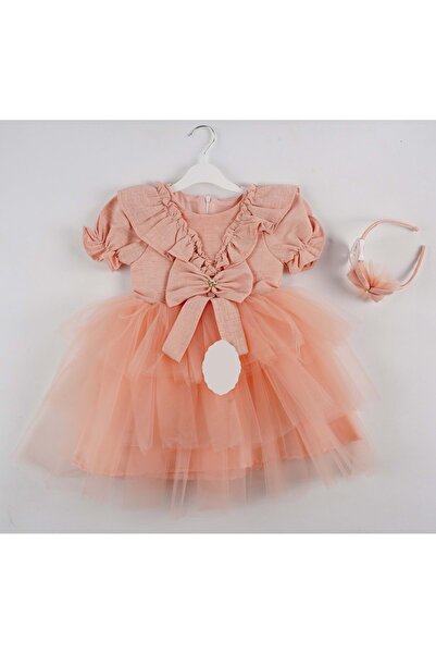 Miss Armina رداء من التول المكشكش باللون السلمون