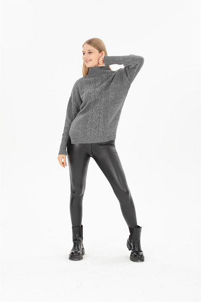 Ocean Hair Knitted Anthracite Half Fisherman Sweater